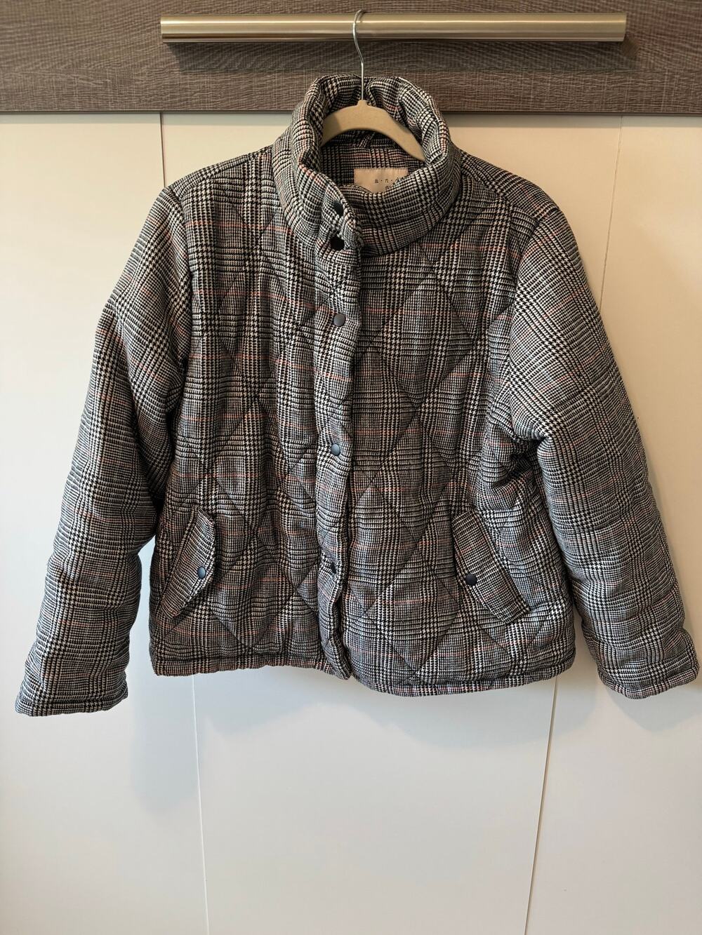 A New Day Quilted Houndstooth Bomber Jacket Women's XXL Fall Black White Multi